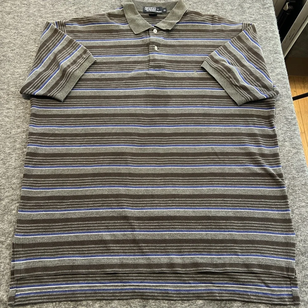 Polo Ralph Lauren Polo Shirt Men's XL Gray Striped Short Sleeve Collared Casual‎